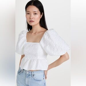 NWT Endless Rose Square Neck Puff Sleeve Jacquard Top